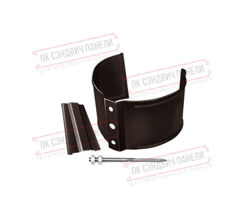 Хомут трубы металлический на камень ПВХ шоколадный RAL 8017