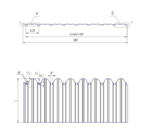 Профнастил фигурный С10 - 0,45 Окрас - А, ПЭ- с пленкой RAL 3009 оксидно-красный.