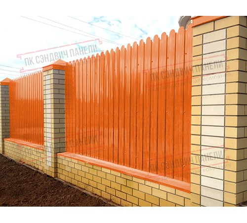 Профнастил фигурный С10 - 0,45 Окрас - А, ПЭ- с пленкой RAL 2004 оранжевый.