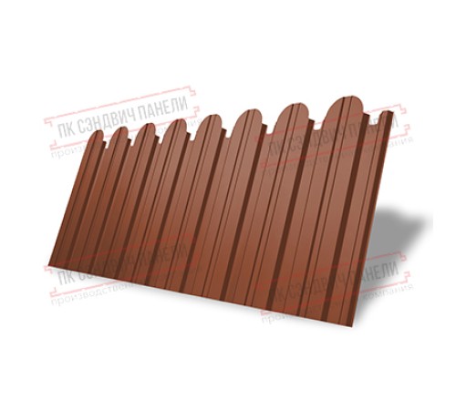 Профнастил фигурный С10 - 0,5 Окрас - Б, Satin с пленкой RAL 8004 терракота.