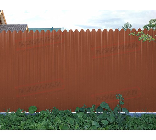 Профнастил фигурный С10 - 0,5 Окрас - Б, Satin с пленкой RAL 8004 терракота.