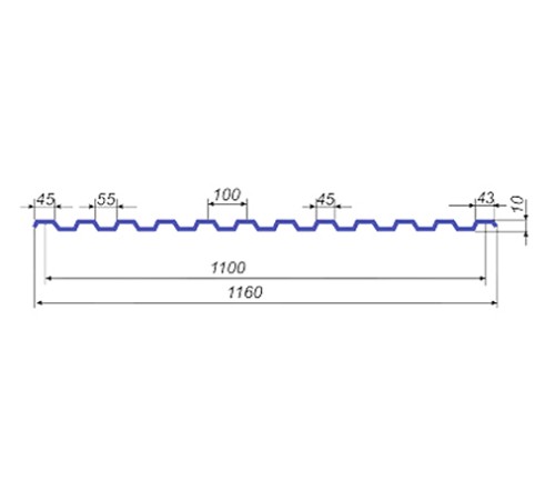 Продольно гнутый профнастил для укрытий конвейеров СС10ПГ-1160, 1,0, оцинкованный
