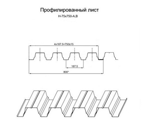 Продольно гнутый профнастил для укрытий конвейеров Н75ПГ-800, 0,7, в полимерном покрытии