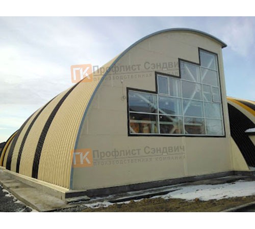 Сэндвич-панели арочные с пенополиуретаном, ширина 1200 мм, толщина 100 мм, 0.5/0.5, RAL1014
