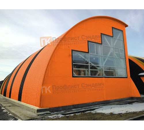 Сэндвич-панели арочные с пенополиизоциануратом, ширина 1000 мм, толщина 220 мм, 0.5/0.5, RAL2004