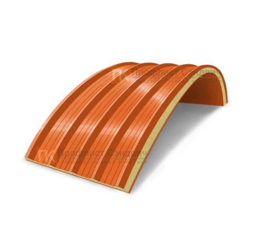 Сэндвич-панели арочные с пенополиизоциануратом, ширина 1200 мм, толщина 120 мм, 0.5/0.5, RAL2004