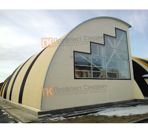 Сэндвич-панели арочные с пенополиуретаном, ширина 1000 мм, толщина 150 мм, 0.5/0.5, RAL1015