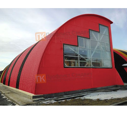 Сэндвич-панели арочные с минеральной ватой, ширина 1200 мм, толщина 80 мм, 0.5/0.5, RAL3020