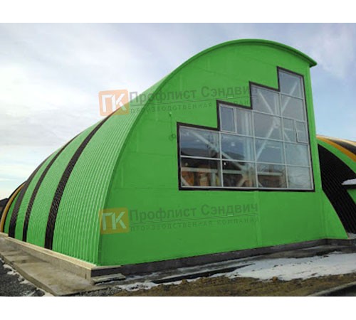 Сэндвич-панели арочные с пенополиуретаном, ширина 1000 мм, толщина 200 мм, 0.5/0.5, RAL6018