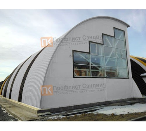 Сэндвич-панели арочные с пенополиуретаном, ширина 1000 мм, толщина 200 мм, 0.5/0.5, RAL7004