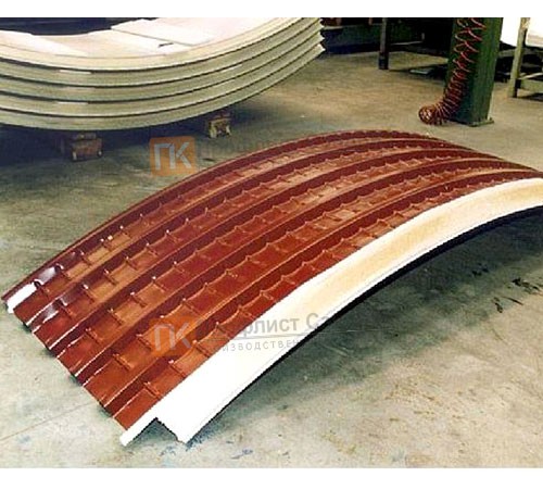 Сэндвич-панели арочные с пенополиизоциануратом, ширина 1200 мм, толщина 10 мм, 0.5/0.5, RAL6018