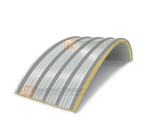 Сэндвич-панели арочные с пенополиизоциануратом, ширина 1200 мм, толщина 20 мм, 0.5/0.5, RAL7047