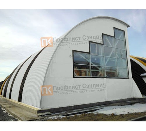 Сэндвич-панели арочные с пенополиуретаном, ширина 1000 мм, толщина 10 мм, 0.5/0.5, RAL7035