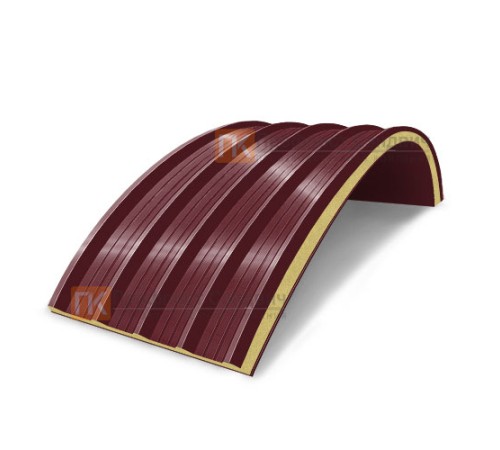 Сэндвич-панели арочные с пенополиизоциануратом, ширина 1200 мм, толщина 10 мм, 0.5/0.5, RAL3005