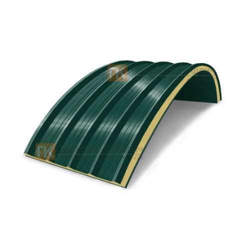 Сэндвич-панели арочные с пенополиизоциануратом, ширина 1000 мм, толщина 30 мм, 0.5/0.5, RAL6005