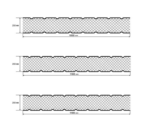 Сэндвич панели без замков с пенополистиролом, ширина 1200 мм, толщина 250 мм, 0.5/0.5, RAL 7024