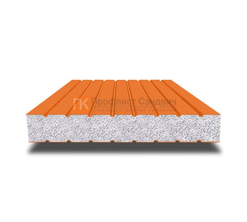 Сэндвич панели без замков с пенополистиролом, ширина 1200 мм, толщина 100 мм, 0.5/0.5, RAL 2004