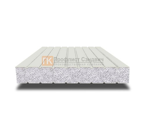 Сэндвич панели без замков с пенополистиролом, ширина 1200 мм, толщина 80 мм, 0.5/0.5, RAL 9002