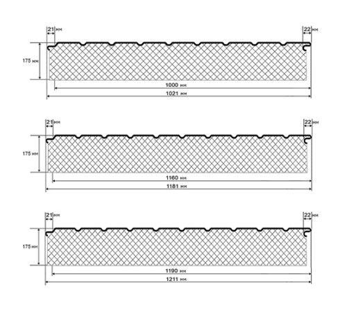 Сэндвич-панели двухслойные с пенополистиролом, ширина 1000 мм, толщина 175 мм, 0.5, RAL7024