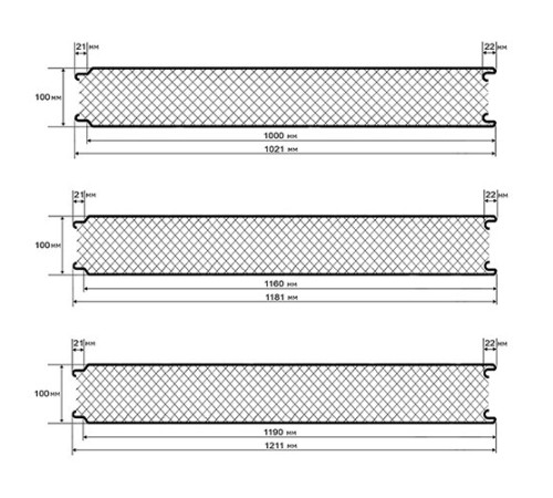 Сэндвич панели гладкие с пенополиуретаном, ширина 1200 мм, толщина 100 мм, 0.5/0.5, RAL2004