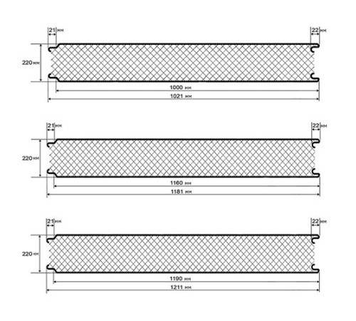 Сэндвич панели гладкие с пенополиизоциануратом, ширина 1000 мм, толщина 220 мм, 0.5/0.5, RAL7004