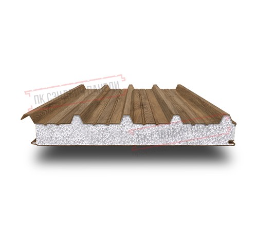 Сэндвич панели кровельные с пенополистиролом, ширина 1200 мм, толщина 100 мм, 0.5/0.5, дуб античный