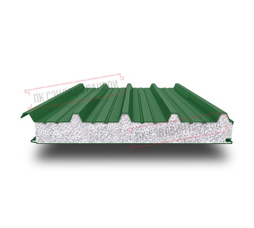 Сэндвич панели кровельные с пенополистиролом, ширина 1200 мм, толщина 100 мм, 0.5/0.5, RAL6002