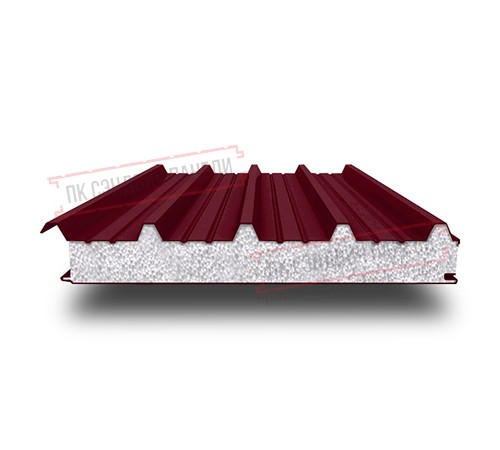 Сэндвич панели кровельные с пенополистиролом, ширина 1200 мм, толщина 80 мм, 0.5/0.5, бордо