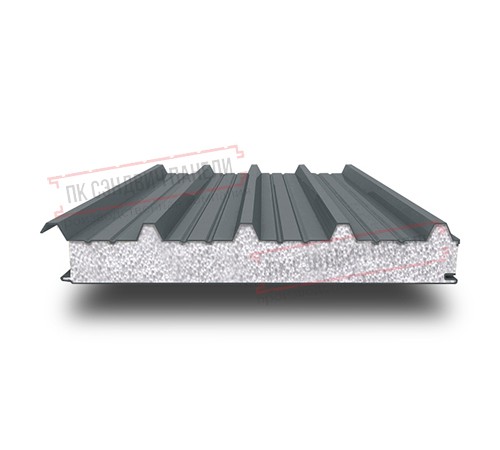 Сэндвич панели кровельные с пенополистиролом, ширина 1200 мм, толщина 150 мм, 0.5/0.5, RAL 7011