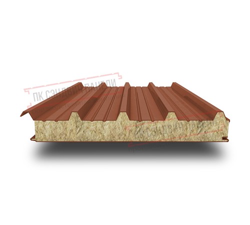 Сэндвич панели кровельные с минеральной ватой, ширина 1200 мм, толщина 10 мм, 0.5/0.5, RAL8004