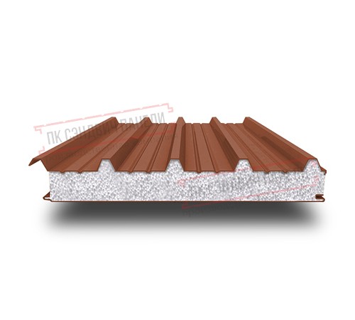 Сэндвич панели кровельные с пенополистиролом, ширина 1200 мм, толщина 10 мм, 0.5/0.5, RAL8004