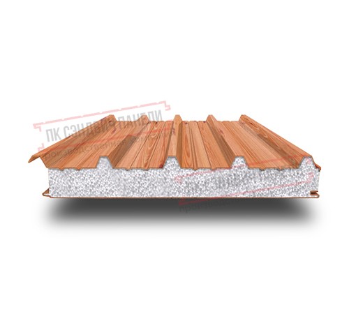 Сэндвич панели кровельные с пенополистиролом, ширина 1000 мм, толщина 20 мм, 0.5/0.5, золотой орех