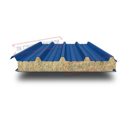 Сэндвич панели акустические кровельные с минеральной ватой, ширина 1000 мм, толщина 100 мм, 0.5/0.5, RAL5005