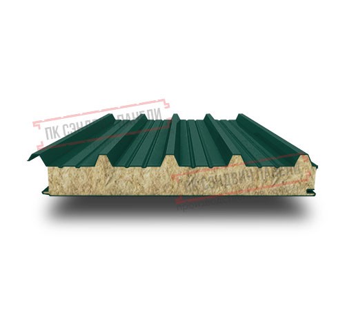 Сэндвич панели акустические кровельные с минеральной ватой, ширина 1000 мм, толщина 150 мм, 0.5/0.5, RAL6005