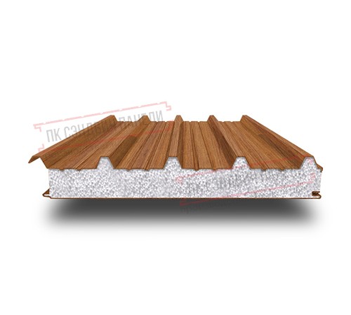 Сэндвич панели кровельные с пенополистиролом, ширина 1000 мм, толщина 60 мм, 0.5/0.5, орех