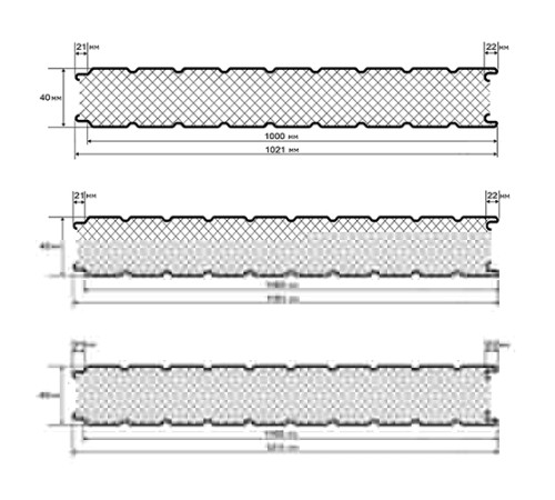 Сэндвич панели стеновые с пенополистиролом, ширина 1000 мм, толщина 40 мм, 0.5/0.5, RAL7024