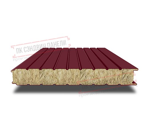 Сэндвич панели стеновые с минеральной ватой, ширина 1200 мм, толщина 140 мм, 0.5/0.5, бордо