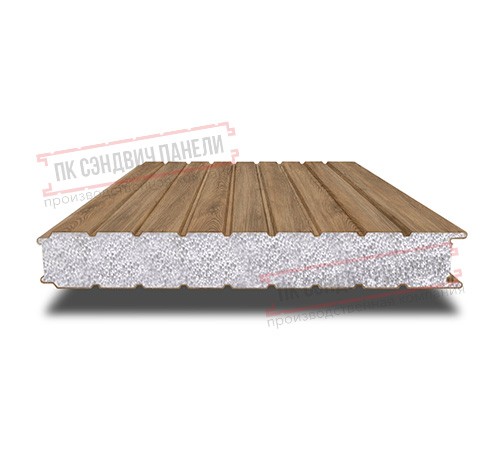 Сэндвич панели стеновые с пенополистиролом, ширина 1000 мм, толщина 150 мм, 0.5/0.5, дуб античный