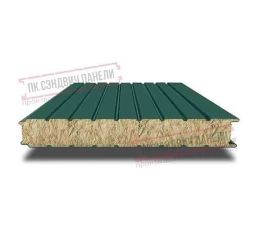 Сэндвич панели стеновые с минеральной ватой, ширина 1000 мм, толщина 100 мм, 0.5/0.5, RAL 6005