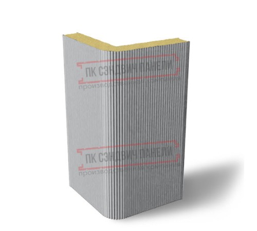 Угловая сэндвич-панель вертикальная из пенополиуретана, 0.5/0.5, ширина 1000 мм, толщина 10 мм, RAL7004