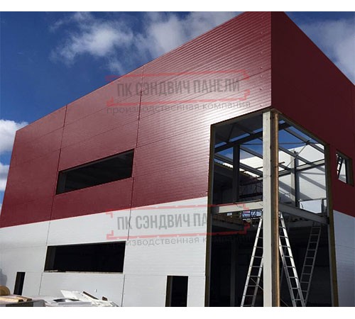 Угловая сэндвич-панель вертикальная из пенополиуретана, 0.5/0.5, ширина 1200 мм, толщина 30 мм, RAL3005