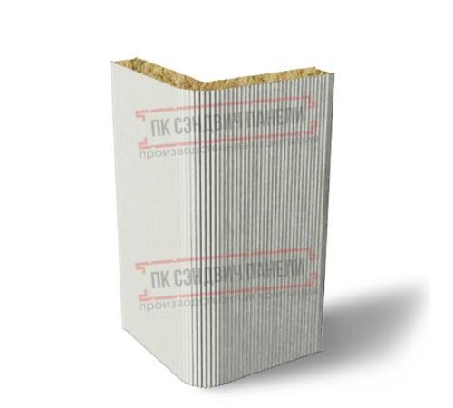 Угловая сэндвич-панель вертикальная из минеральной ваты, 0.5/0.5, ширина 1000 мм, толщина 100 мм, RAL9002