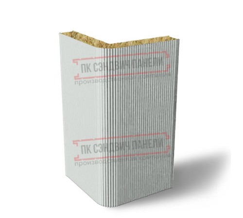 Угловая сэндвич-панель вертикальная из минеральной ваты, 0.5/0.5, ширина 1000 мм, толщина 180 мм, RAL7047