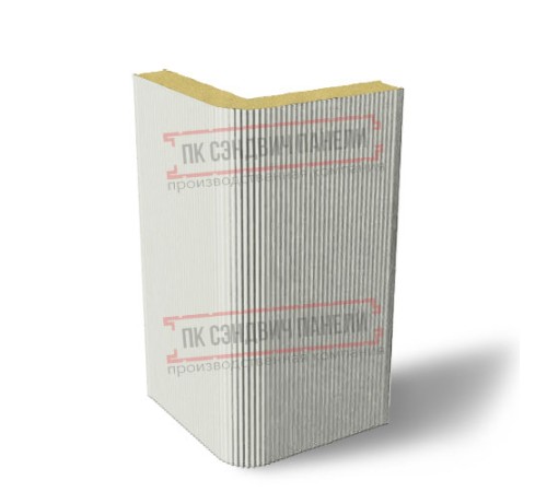 Угловая сэндвич-панель вертикальная из пенополиуретана, 0.5/0.5, ширина 1200 мм, толщина 50 мм, RAL9002