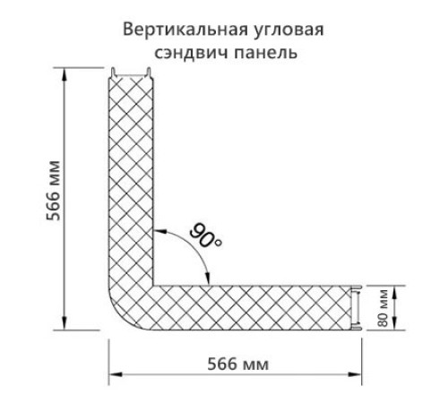Угловая сэндвич-панель вертикальная из минеральной ваты, 0.5/0.5, ширина 1000 мм, толщина 80 мм, RAL1015