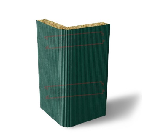 Угловая сэндвич-панель вертикальная из минеральной ваты, 0.5/0.5, ширина 1000 мм, толщина 180 мм, RAL6005