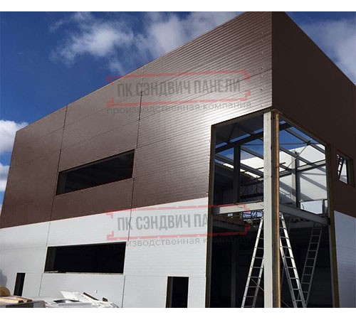 Угловая сэндвич-панель вертикальная из пенополиуретана, 0.5/0.5, ширина 1200 мм, толщина 10 мм, RAL8017