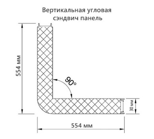 Угловая сэндвич-панель вертикальная из минеральной ваты, 0.5/0.5, ширина 1200 мм, толщина 30 мм, RAL9006