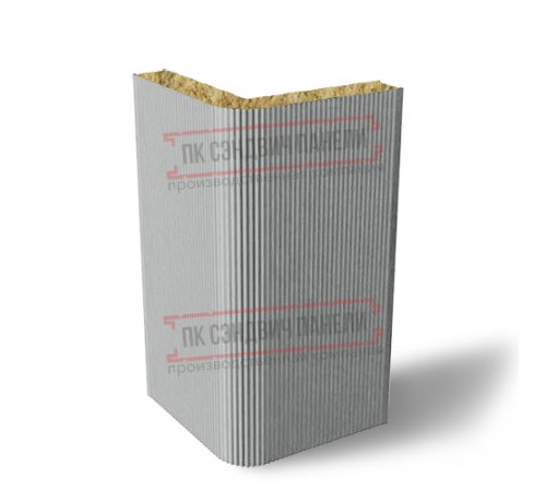 Угловая сэндвич-панель вертикальная из минеральной ваты, 0.5/0.5, ширина 1200 мм, толщина 10 мм, RAL9006