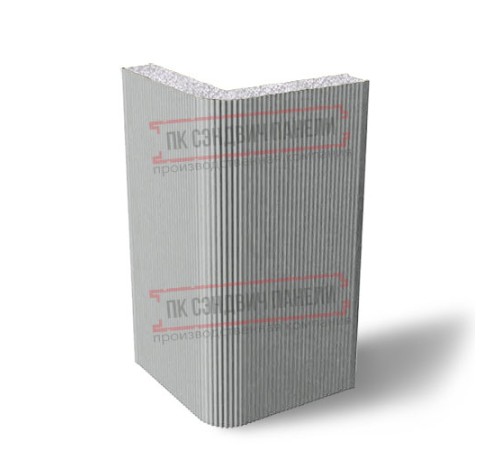 Угловая сэндвич-панель вертикальная из пенополистирола, 0.5/0.5, ширина 1200 мм, толщина 10 мм, RAL9006